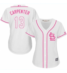 Women's Majestic St. Louis Cardinals #13 Matt Carpenter Replica White Fashion MLB Jersey