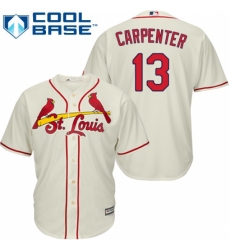 Youth Majestic St. Louis Cardinals #13 Matt Carpenter Replica Cream Alternate Cool Base MLB Jersey