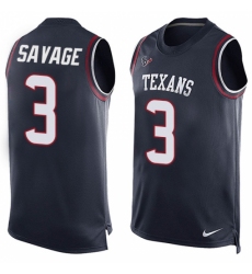 Men's Nike Houston Texans #3 Tom Savage Limited Navy Blue Player Name & Number Tank Top NFL Jersey