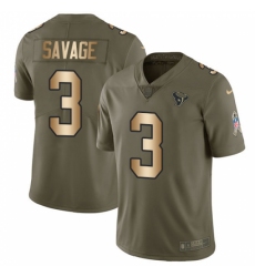 Men's Nike Houston Texans #3 Tom Savage Limited Olive/Gold 2017 Salute to Service NFL Jersey