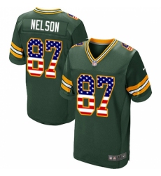 Men's Nike Green Bay Packers #87 Jordy Nelson Elite Green Home USA Flag Fashion NFL Jersey