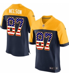 Men's Nike Green Bay Packers #87 Jordy Nelson Elite Navy Blue Alternate USA Flag Fashion NFL Jersey