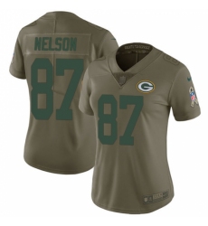 Women's Nike Green Bay Packers #87 Jordy Nelson Limited Olive 2017 Salute to Service NFL Jersey