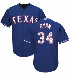 Men's Majestic Texas Rangers #34 Nolan Ryan Authentic Royal Blue Team Logo Fashion Cool Base MLB Jersey