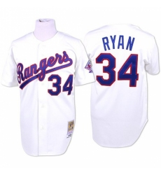 Men's Mitchell and Ness Texas Rangers #34 Nolan Ryan Replica White Throwback MLB Jersey