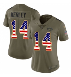 Women's Nike New York Jets #14 Jeremy Kerley Limited Olive/USA Flag 2017 Salute to Service NFL Jersey
