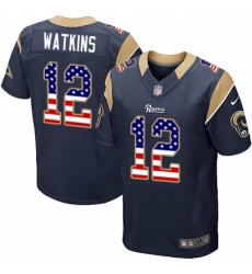 Men's Nike Los Angeles Rams #12 Sammy Watkins Elite Navy Blue Home USA Flag Fashion NFL Jersey