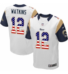 Men's Nike Los Angeles Rams #12 Sammy Watkins Elite White Road USA Flag Fashion NFL Jersey