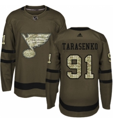 Men's Adidas St. Louis Blues #91 Vladimir Tarasenko Authentic Green Salute to Service NHL Jersey