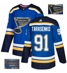Men's Adidas St. Louis Blues #91 Vladimir Tarasenko Authentic Royal Blue Fashion Gold NHL Jersey