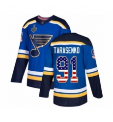 Men's St. Louis Blues #91 Vladimir Tarasenko Authentic Blue USA Flag Fashion 2019 Stanley Cup Final Bound Hockey Jersey