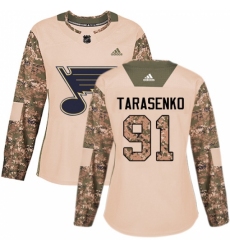 Women's Adidas St. Louis Blues #91 Vladimir Tarasenko Authentic Camo Veterans Day Practice NHL Jersey
