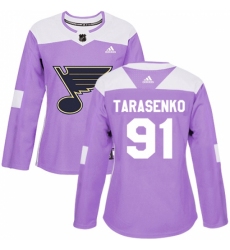 Women's Adidas St. Louis Blues #91 Vladimir Tarasenko Authentic Purple Fights Cancer Practice NHL Jersey