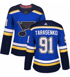 Women's Adidas St. Louis Blues #91 Vladimir Tarasenko Authentic Royal Blue Home NHL Jersey