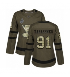 Women's St. Louis Blues #91 Vladimir Tarasenko Authentic Green Salute to Service 2019 Stanley Cup Final Bound Hockey Jersey