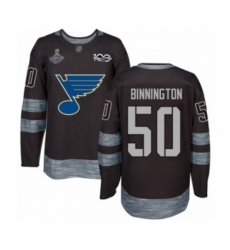 Men's St. Louis Blues #50 Jordan Binnington Authentic Black 1917-2017 100th Anniversary 2019 Stanley Cup Champions Hockey Jersey