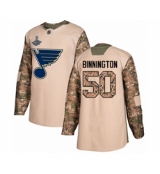 Men's St. Louis Blues #50 Jordan Binnington Authentic Camo Veterans Day Practice 2019 Stanley Cup Champions Hockey Jersey