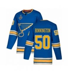 Men's St. Louis Blues #50 Jordan Binnington Authentic Navy Blue Alternate 2019 Stanley Cup Final Bound Hockey Jersey