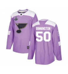 Men's St. Louis Blues #50 Jordan Binnington Authentic Purple Fights Cancer Practice 2019 Stanley Cup Champions Hockey Jersey