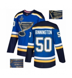 Men's St. Louis Blues #50 Jordan Binnington Authentic Royal Blue Fashion Gold 2019 Stanley Cup Final Bound Hockey Jersey
