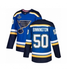 Men's St. Louis Blues #50 Jordan Binnington Authentic Royal Blue Home 2019 Stanley Cup Champions Hockey Jersey