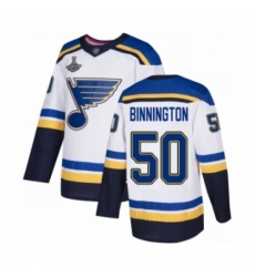 Men's St. Louis Blues #50 Jordan Binnington Authentic White Away 2019 Stanley Cup Champions Hockey Jersey
