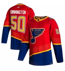 Men's St. Louis Blues #50 Jordan Binnington adidas Red 2020-21 Reverse Retro Authentic Player Jersey