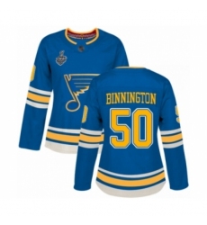 Women's St. Louis Blues #50 Jordan Binnington Authentic Navy Blue Alternate 2019 Stanley Cup Final Bound Hockey Jersey