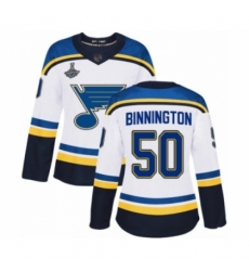Women's St. Louis Blues #50 Jordan Binnington Authentic White Away 2019 Stanley Cup Champions Hockey Jersey
