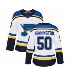 Women's St. Louis Blues #50 Jordan Binnington Authentic White Away Hockey Jersey