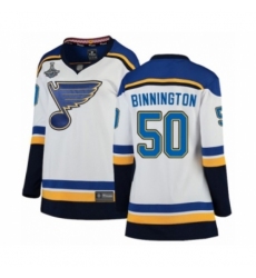 Women's St. Louis Blues #50 Jordan Binnington Fanatics Branded White Away Breakaway 2019 Stanley Cup Champions Ho