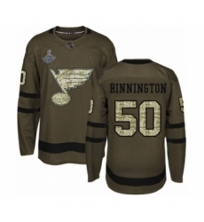 Youth St. Louis Blues #50 Jordan Binnington Premier Green Salute to Service 2019 Stanley Cup Champions Hockey Jersey