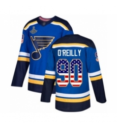 Men's St. Louis Blues #90 Ryan O'Reilly Authentic Blue USA Flag Fashion 2019 Stanley Cup Champions Hockey Jersey