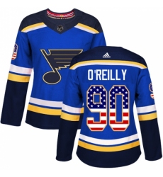 Women's Adidas St. Louis Blues #90 Ryan O'Reilly Authentic Blue USA Flag Fashion NHL Jersey