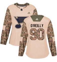 Women's Adidas St. Louis Blues #90 Ryan O'Reilly Authentic Camo Veterans Day Practice NHL Jersey