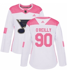 Women's Adidas St. Louis Blues #90 Ryan O'Reilly Authentic White Pink Fashion NHL Jersey