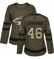 Women's Adidas Minnesota Wild #46 Jared Spurgeon Authentic Green Salute to Service NHL Jersey