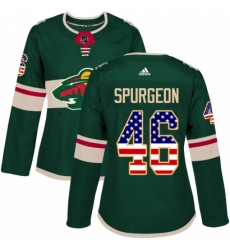 Women's Adidas Minnesota Wild #46 Jared Spurgeon Authentic Green USA Flag Fashion NHL Jersey