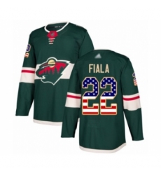 Youth Minnesota Wild #22 Kevin Fiala Authentic Green USA Flag Fashion Hockey Jersey