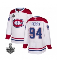 Men's Adidas Canadiens #94 Corey Perry White Road Authentic 2021 Stanley Cup Jersey