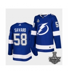Men's Adidas Lightning #58 David Savard Blue Home Authentic 2021 Stanley Cup Jersey