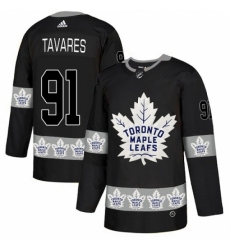 Men's Adidas Toronto Maple Leafs #91 John Tavares Authentic Black Team Logo Fashion NHL Jersey