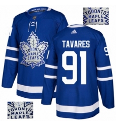 Men's Adidas Toronto Maple Leafs #91 John Tavares Authentic Royal Blue Fashion Gold NHL Jersey