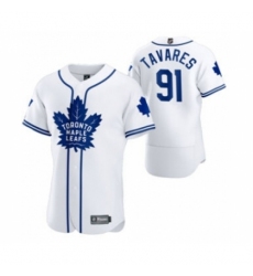 Men's Toronto Maple Leafs #91 John Tavares 2020 Hockey x Baseball Crossover Edition Jersey White