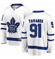 Men's Toronto Maple Leafs #91 John Tavares Authentic White Away Fanatics Branded Breakaway NHL Jersey