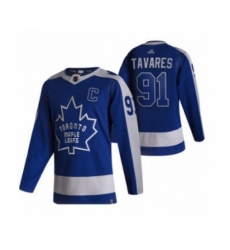 Men's Toronto Maple Leafs #91 John Tavares Blue 2020-21 Reverse Retro Alternate Hockey Jersey
