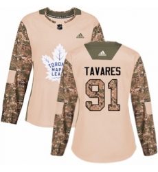 Women's Adidas Toronto Maple Leafs #91 John Tavares Authentic Camo Veterans Day Practice NHL Jersey