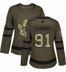 Women's Adidas Toronto Maple Leafs #91 John Tavares Authentic Green Salute to Service NHL Jersey