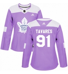 Women's Adidas Toronto Maple Leafs #91 John Tavares Authentic Purple Fights Cancer Practice NHL Jersey