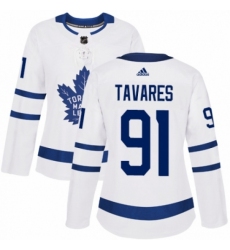 Women's Adidas Toronto Maple Leafs #91 John Tavares Authentic White Away NHL Jersey